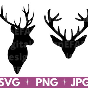 Deer Head Silhouette, Deer Head SVG, 2 Different Deer Head Design, Instant Download, Cricut Files, Clipart, Instant Download, JPG, PNG