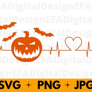 Pumpkin Heartbeat SVG, Pumpkin Face, Pumpkin Cardiogram, Spooky SVG, Clipart, Shirt Design, Cricut File, Cut file, Instant Download