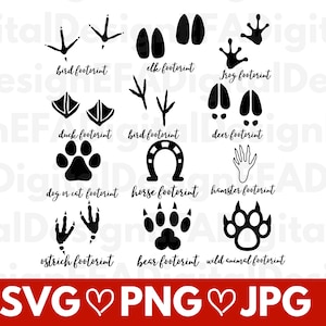 Animal Tracks Bundle Svg, Animal Footprints Clipart Cut Files, 12 Design,Instant Download, Cricut Files, Clipart, Instant Download, JPG, PNG