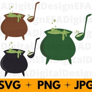 Bubble Boiling Cauldron with Spoon Bundle, Halloween Witch Cauldron Svg, Potion Pots, Cricut File, Cut file, Jpg, Png, Svg, Instant Download