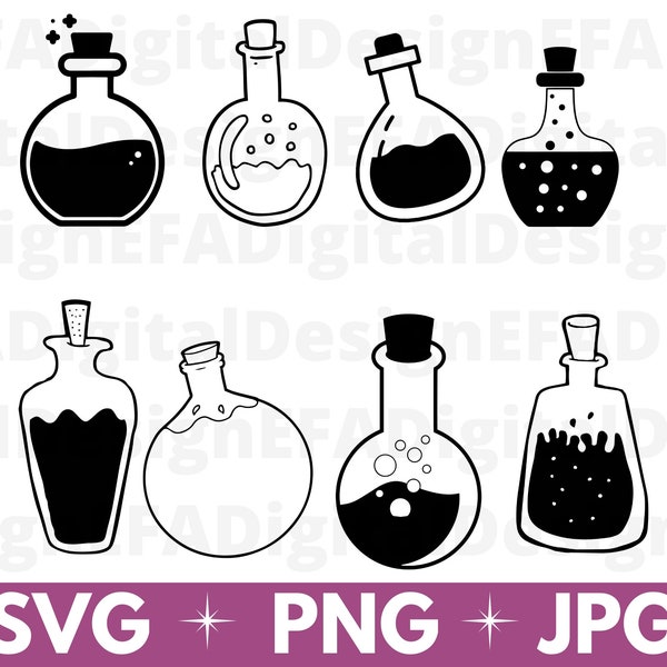 Magic Potion Bottle Bundle SVG, 8 Different Design, Hallowen Witch Potion SVG, Shirt Design, Clipart, Cricut File, Cut file,Instant Download