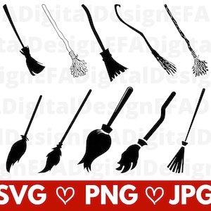Bezemsteel SVG, Witch Broom Svg Bundel, 10 Verschillende Bezem, Halloween Shirt Design, Cricut File, Cut bestand, Jpg, Png, Svg, Instant Download
