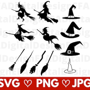 Witch SVG Bundle, Witch Hat Bundle, Broomstick Jpg, 12 Design Svg, Halloween, Clipart, Shirt Design, Cricut File, Cut file, Instant Download