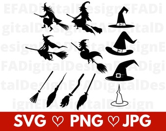 Witch SVG Bundle, Witch Hat Bundle, Broomstick Jpg, 12 Design Svg, Halloween, Clipart, Shirt Design, Cricut File, Cut file, Instant Download