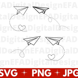 Puede incluir: Cuatro ilustraciones en blanco y negro de aviones de papel con líneas punteadas que muestran la trayectoria de vuelo. Dos de las trayectorias de vuelo terminan en forma de corazón.