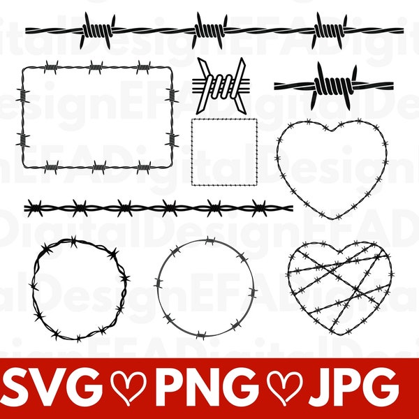 Barbed Wire Bundle SVG Cut File, PNG, JPG Instant Download Files