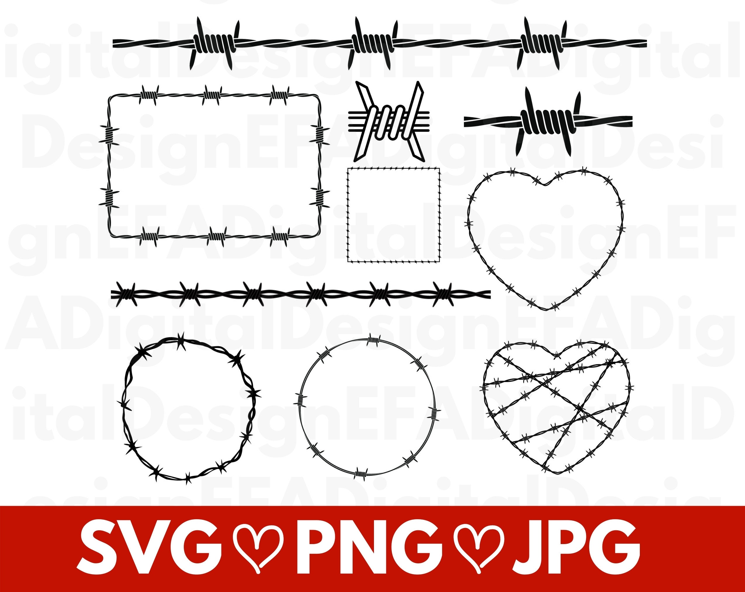 Barbed Wire Bundle SVG Cut File, PNG, JPG Instant Download Files - Etsy