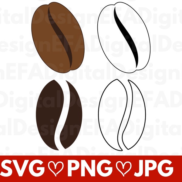 Coffee Bean SVG Bundle, Coffee Beans Svg, Coffee Bean Silhouette Vector, Coffee Theme Svg, Cut File, PNG, JPG Instant Download Files