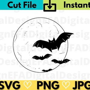 Moon and Bat SVG Cut Files, Halloween Moon Outliers Cut Files, SVG, Clipart, Shirt Design, Cricut File, Cut file, Instant Download