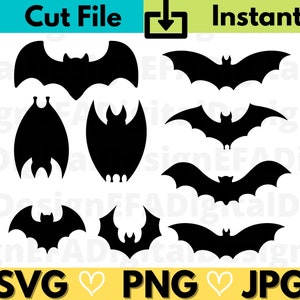 Pakiet Bat SVG, 9 różnych projektów nietoperzy, pakiet Hallowen SVG, wektor nietoperza, clipart, projekt koszulki, plik Cricut, plik do cięcia, natychmiastowe pobieranie