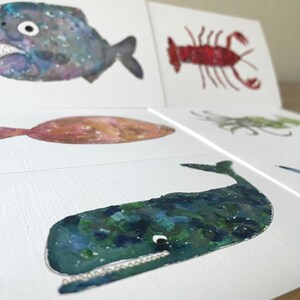 Set of 6 Ocean Animal Greeting Cards - 4&quot;x6&quot; Folded with Envelopes