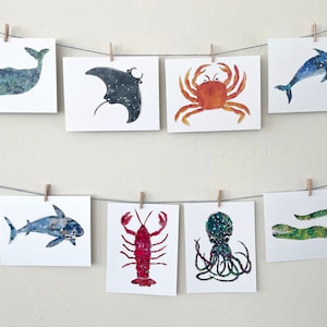 Set of 8 Ocean Animal Postcards