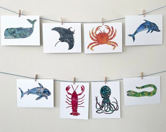 Set of 8 Ocean Animal Postcards