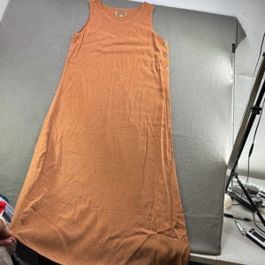 Vintage Tianello T783 Women S Burnt Orange Tencel Button Maxi Tank Dress 54" image 4