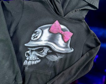 Vintage Metal Mulisha Hoodie Women M Skull Pink Bow Graphic Goth Punk Emo Y2K