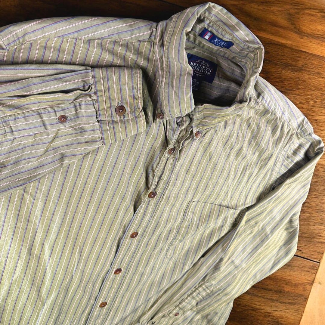 kenneth gordon dress shirts Vintage Kenneth Gordon Shirt Men XL Striped Made USA Ksg Green Work Office