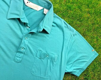 Vintage Arnold Palmer Polo Shirt Mens Large Teal Blue Golf Pocket Short Sleeve