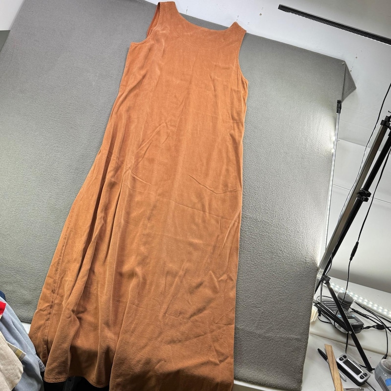 Vintage Tianello T783 Women S Burnt Orange Tencel Button Maxi Tank Dress 54" image 5