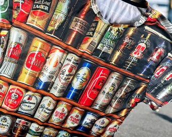 Fever Logic 1881 T-Shirt Men Large All Over Print Beer Cans Alcohol Party Novel