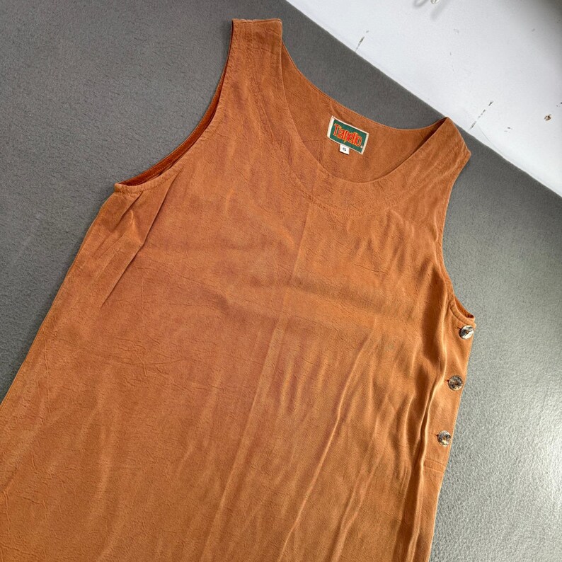 Vintage Tianello T783 Women S Burnt Orange Tencel Button Maxi Tank Dress 54" image 8