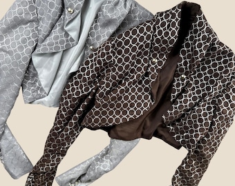 2 giacche bolero vintage da donna taglia S, coprispalle da sera geometrico metallizzato, chic
