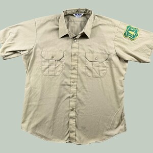 Vintage Lion US Forest Service Shirt Men 2XL Tan Short Sleeve Workwear Patch USA