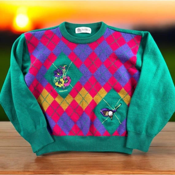 Superior Golf Sweater Women Small 100% Wool Vintage Argyle Rare