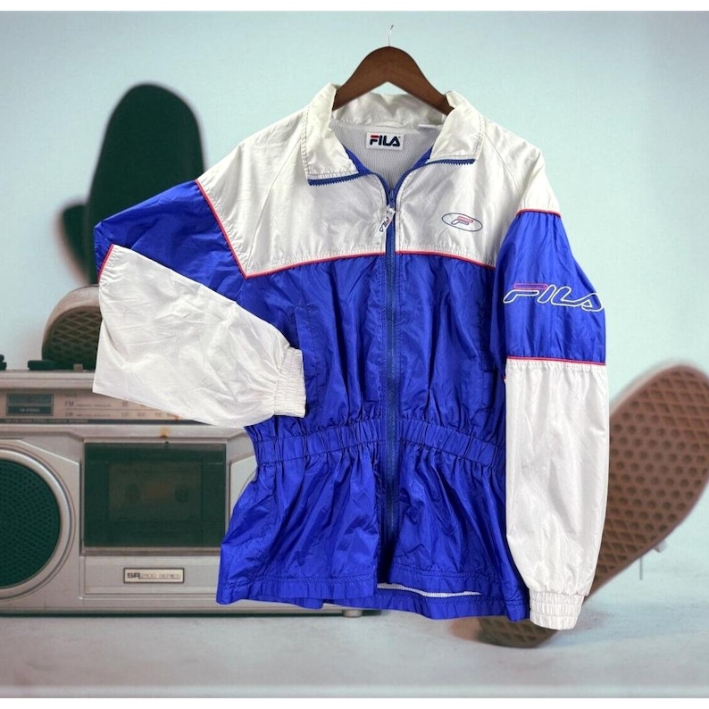 Fila Windbreaker Trench Jacket Womens Large Vintage Rare 80s Cinch Waist Hip-Hop image 1