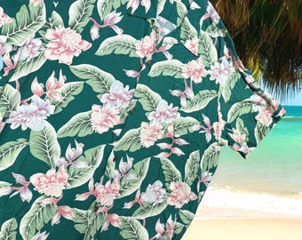 Vintage Pineapple Juice Shirt Mens XXL Green 100% Rayon Hawaiian Aloha Camp VTG