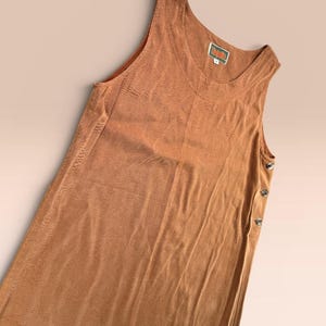 Vintage Tianello T783 Women S Burnt Orange Tencel Button Maxi Tank Dress 54" image 1