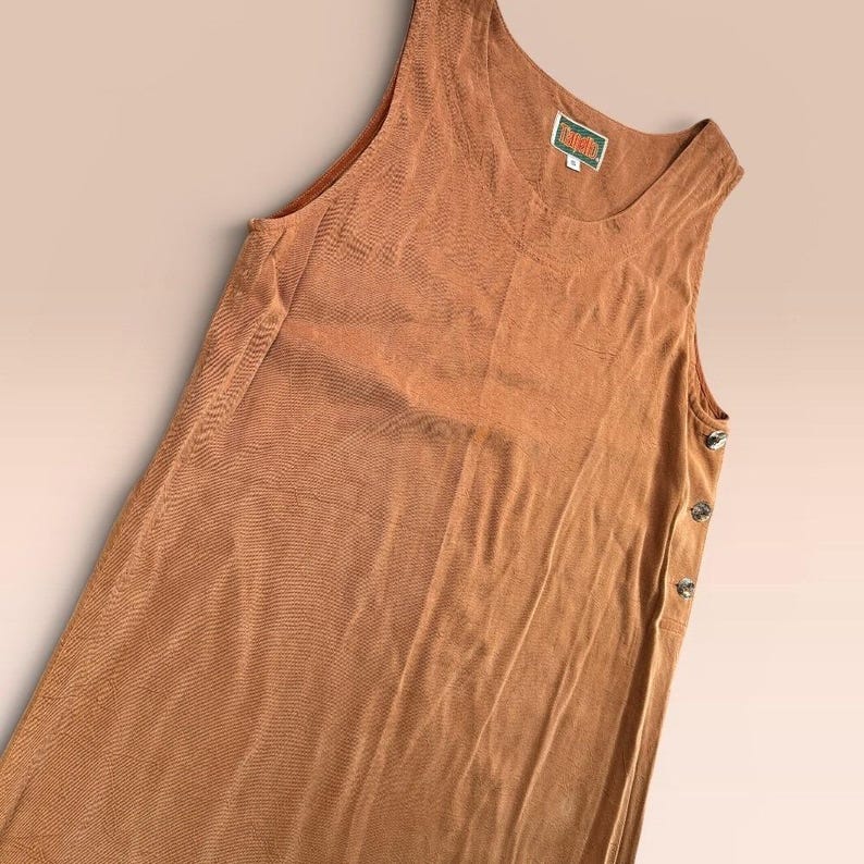 Vintage Tianello T783 Women S Burnt Orange Tencel Button Maxi Tank Dress 54" image 1