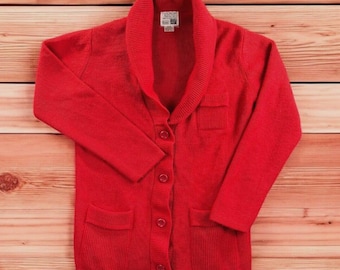 Sears Cardigan Women Medium Vintage Red Boho Library Cottage Shawl Button Chore