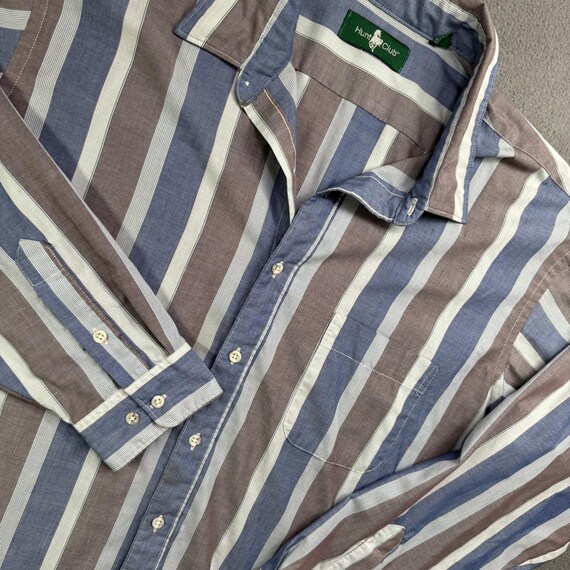Hunt Club Shirt Mens XLT Blue Brown Striped Long Sleeve Button Down Vintage Top