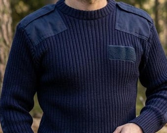 VTG Military Surplus Commando-sweater heren 40 marineblauwe wollen geribbelde tactische trui