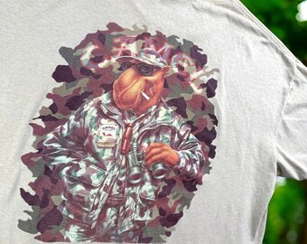 Vintage Camel Joe T Shirt Mens XL Tan 1992 Camo Hunter Pocket Tee Joe Camel 90s