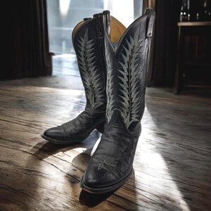 Vintage Tony Lama 8612 Cowboy Boots Men 9 Black Elephant Print Leather Western Vtg Tony Lama Boots 8612 Black Leather Elephant Print Cowboy  main image 2