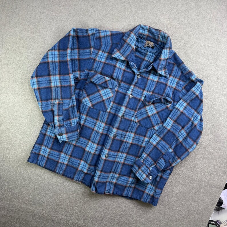 Vintage Pendleton flanellen overhemd jongens grote wollen geruite knoopsluiting afbeelding 2