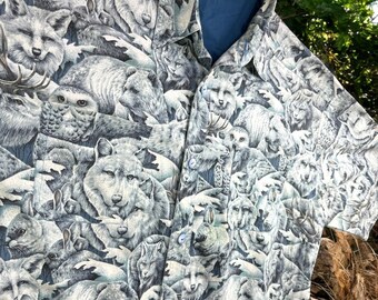 Vintage Kevin Daniel 1992 Animal Shirt Mens XL All Over Print Wildlife Wolves