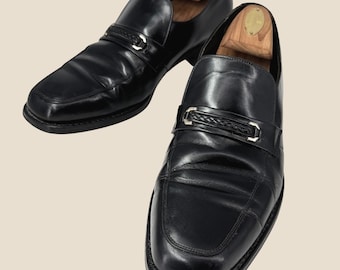 Vintage Florsheim Bit loafers voor heren, maat 9.5 D, zwart leer, gevlochten bandje, nette schoenen
