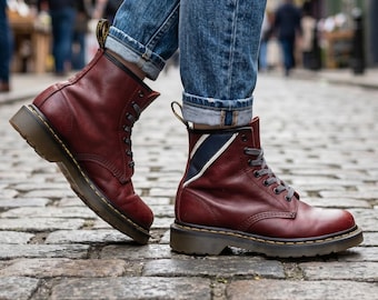 Zeldzame Dr Martens-laarzen dames 1991 6 rode vintage Union Jack Engeland Ox Blood UK 4