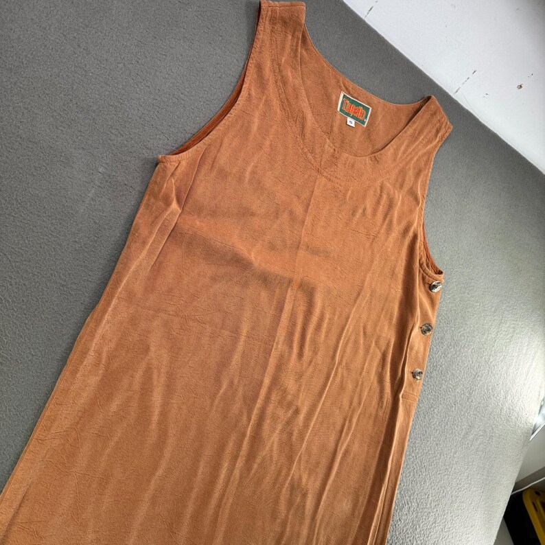 Vintage Tianello T783 Women S Burnt Orange Tencel Button Maxi Tank Dress 54" image 10