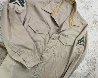 Vintage Harrington Skirt Corp Shirt Mens Medium Khaki USMC Military Dress Tan