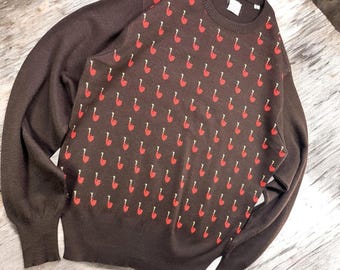 Seltene Vintage "Smoking Pfeife" Wolle Pullover Männer L Braune Mischung Rundhalsausschnitt Made Italy