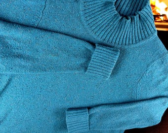 Vintage LL Bean Turtle Neck Sweater Women M Blue Wool Blend Knit