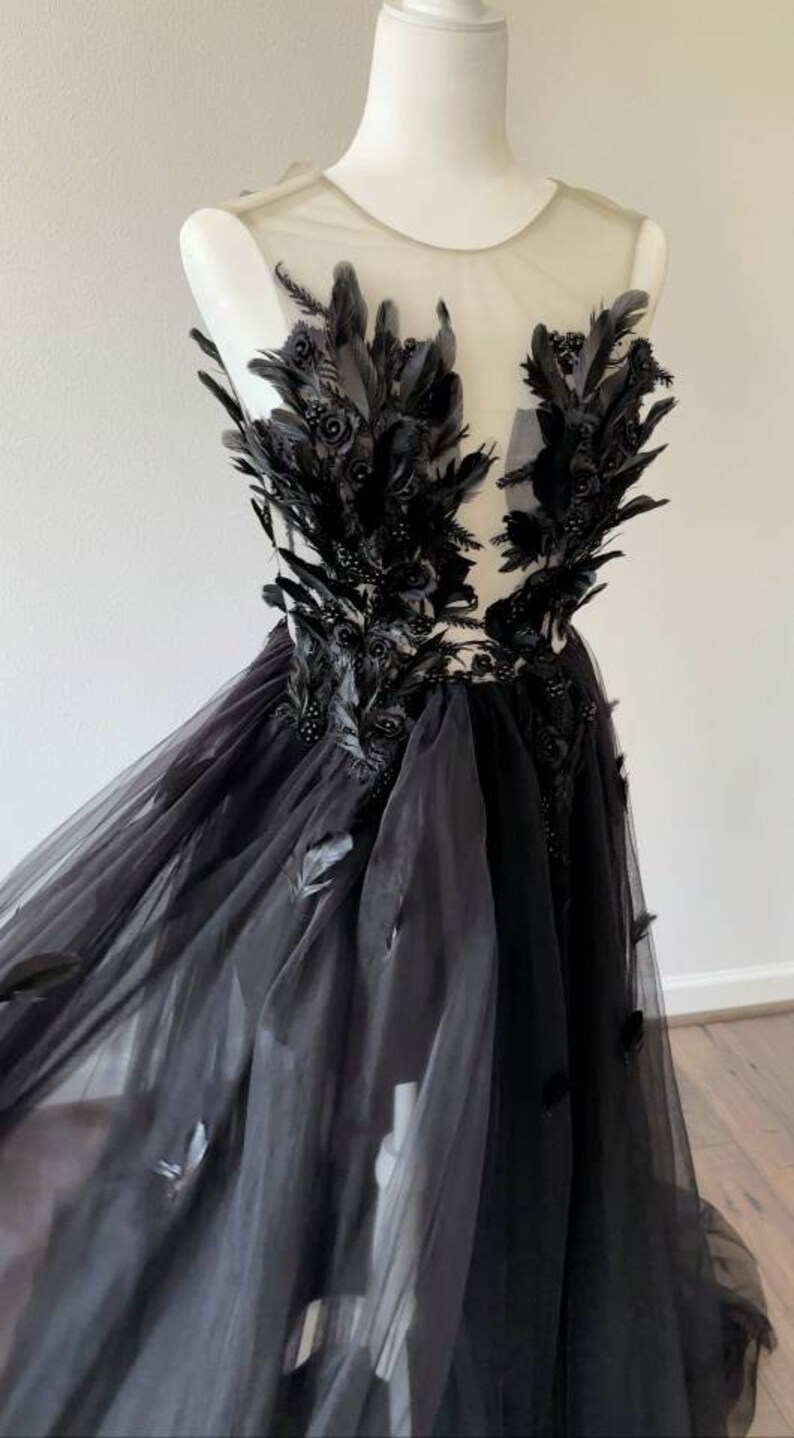 Black Feather Dress Gothic Black Dress Raven Queen Dress Etsy