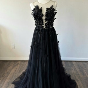 Black Feather Dress, Gothic Black Dress, Raven Queen Dress, Side Slit ...