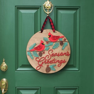 Weihnachts-Holzschild, Kardinal-Haustüraufhänger, Weihnachtsgrüße Wohndekor, Weihnachtsmantel, Einweihungsgeschenk Eingang für Herbst / Urlaub