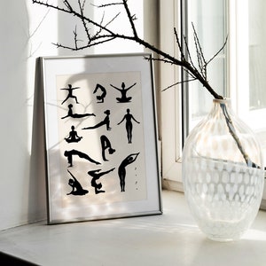 Yogastudio, yogaspa kunst aan de muur, yogahoudingen tekening, modern muurdecor, slaapkamer muurdecor, yoga illustratie, instant download