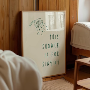 Estampa artística &quot;Este chuveiro é para cantar&quot;: decoração retrô para banheiro (arte digital)