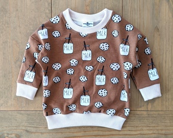 Milk and Cookies Shirt, Cookies and Milk Birthday Shirt, Holiday Sweater, Matching Sibling Christmas Outfit, Kids Organic Sweatshirt